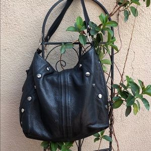 B Makowsky Black Leather Hobo Bag